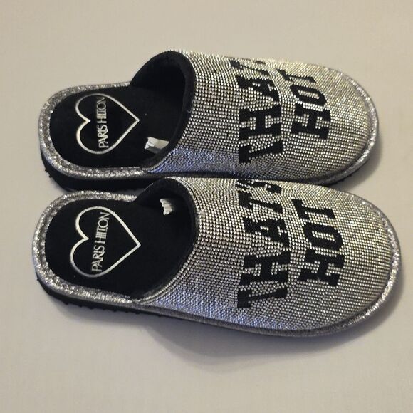 BRAND NEW PARIS HILTON SLIVING  GLITTER RHINESTONE SLIPPERS  THAT's HOT WRITING - Picture 13 of 16